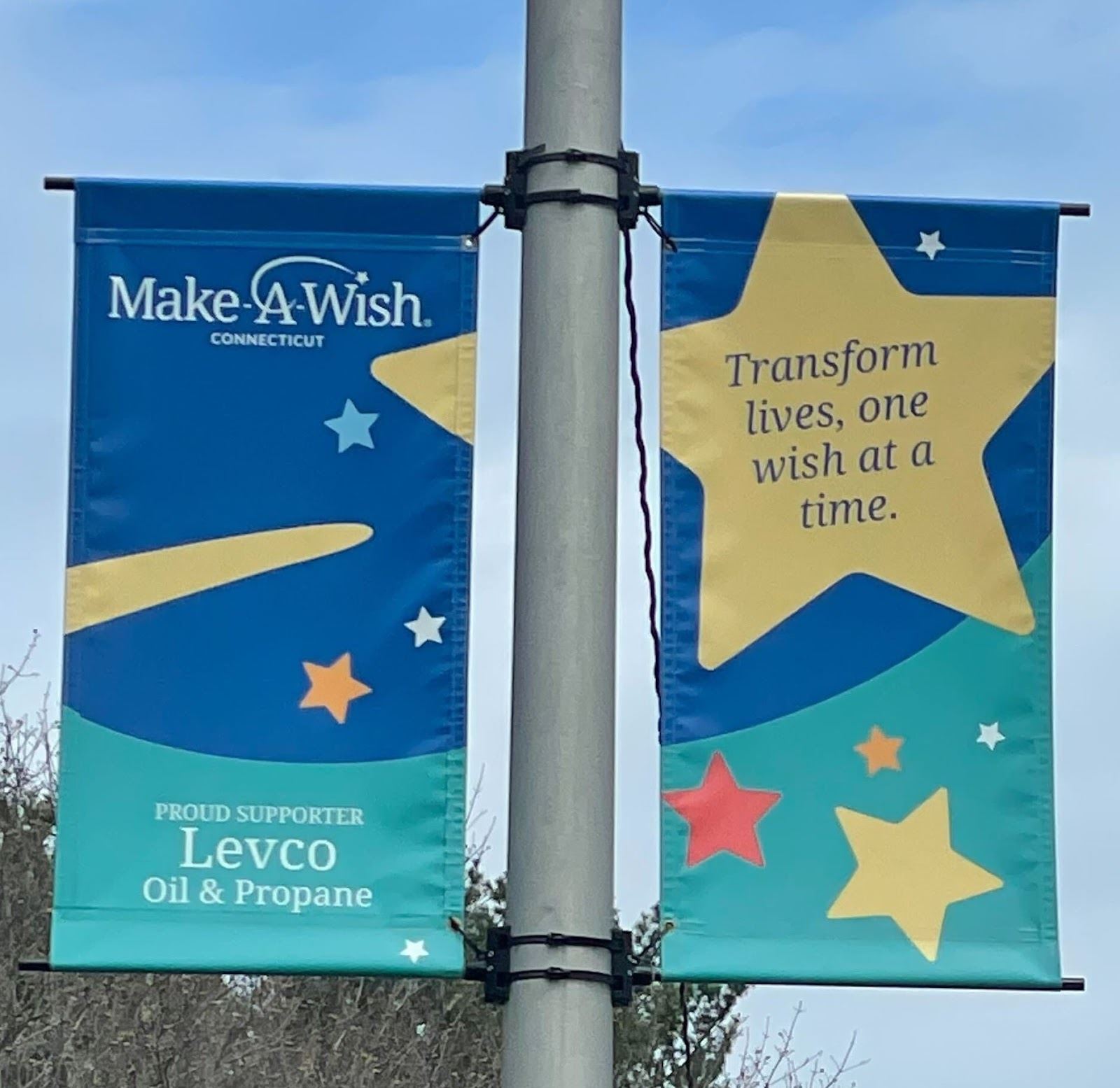 Make-A-Wish Connecticut street banners naming Levco Oil & Propane as a proud supporter
